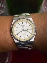 Seiko 5 Automatic — Railway Time White Dial Watch | Ref 7009-876J.