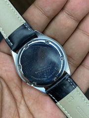 Super Gorgeous Seiko 5 White Dial Watch With Black Leather Strap.