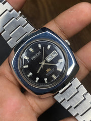 Ricoh Automatic — Black Sunburst Dial | 70s “TV-Shape” Japanese Cushion Watch.
