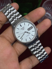 Seiko 5 — Slim White Textured Dial | 36mm Japanese Automatic Watch.