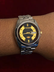 Citizen Eagle 7 Automatic — Black & Gold Motif Dial Watch.