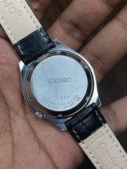 Vintage Seiko 5 Automatic White Dial Watch | Black Leather Strap | Ref. 7S26-0390 | Made in Japan