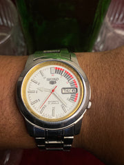 Seiko 5 SNKK25K1 “Speed Racer” Automatic — White Dial with Exhibition Back | Ref 7S26-02N0.