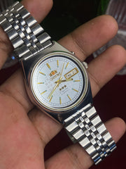 Orient Tri-Star — Silver Sunburst Checkered Dial | 37mm Japanese Automatic Watch.