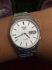 Seiko 5 — Slim White Textured Dial | 36mm Japanese Automatic Watch.