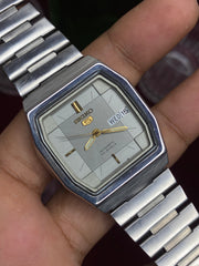 Seiko 5 “Silver Signal” — 6349 Textured Cushion Automatic watch.