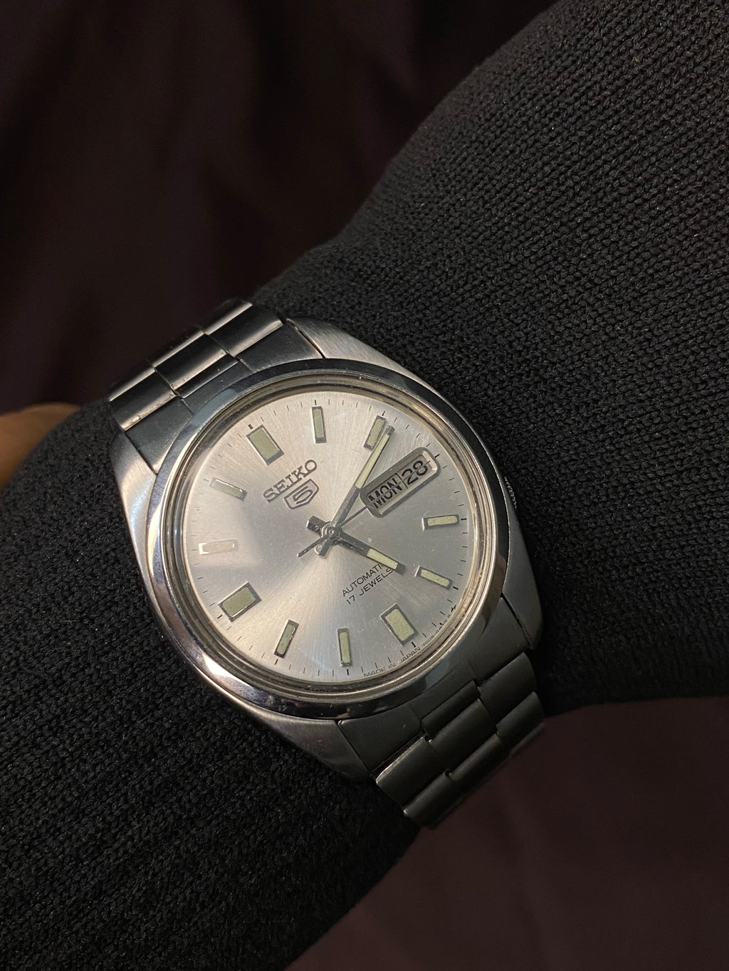 Vintage 1991 Seiko 5 Sunburst Silver Dial Watch