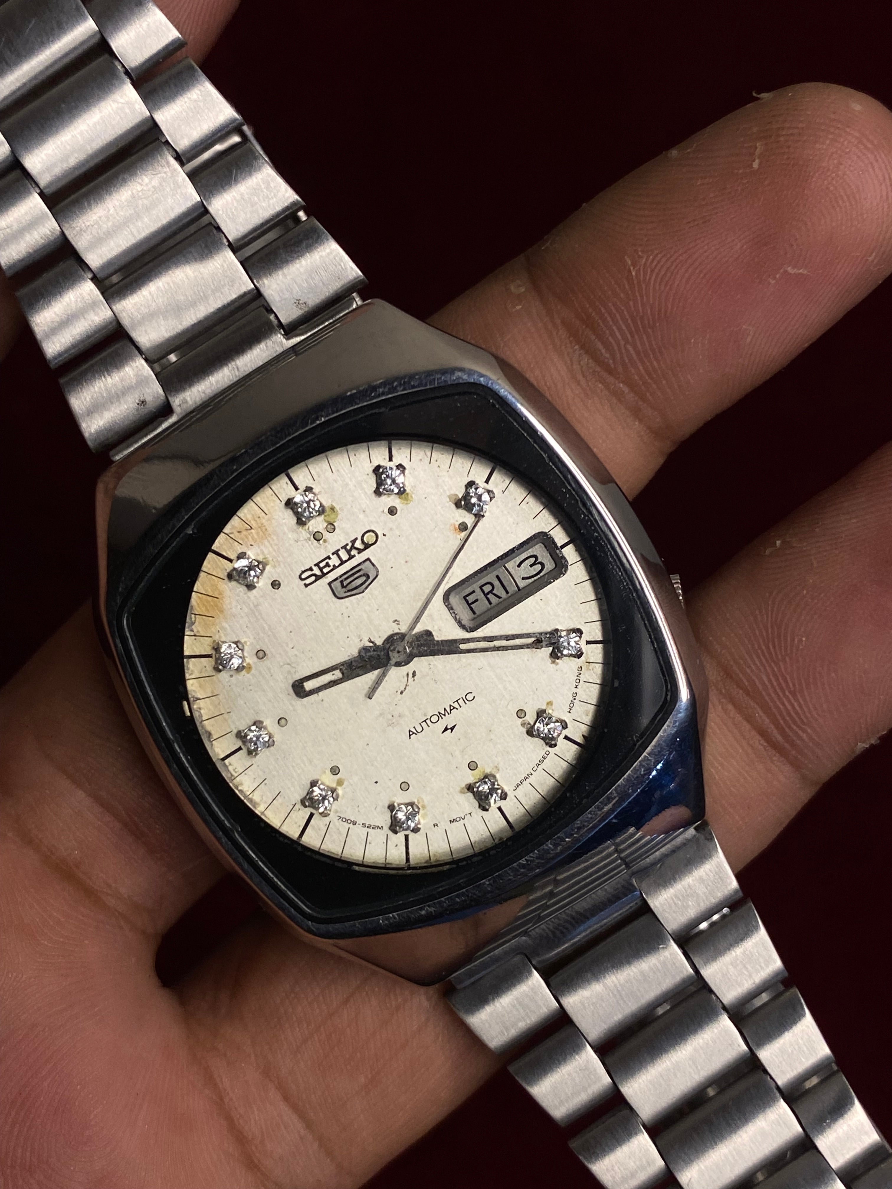 SEIKO 5 AUTOMATIC — "THE STONE-SET TV" | 38×40MM Silver Crystal-Index Dial Watch | 7009-5200 A1