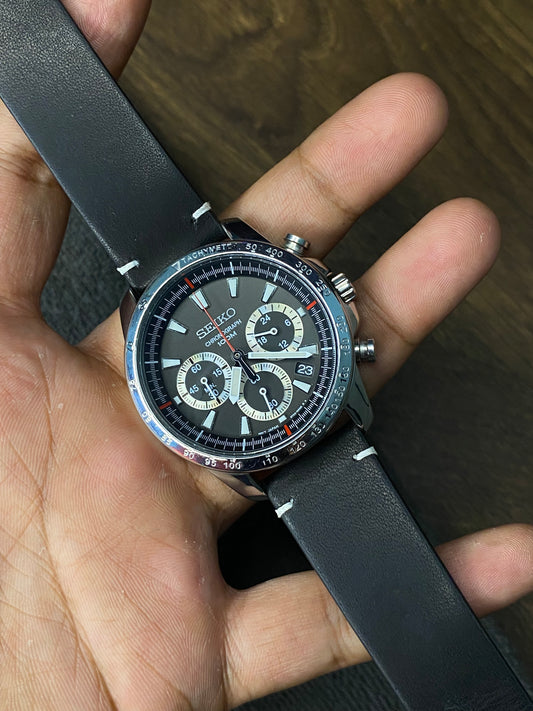 Seiko Chronograph SSB033 Quartz Black Dial Watch With Premium Leather Strap