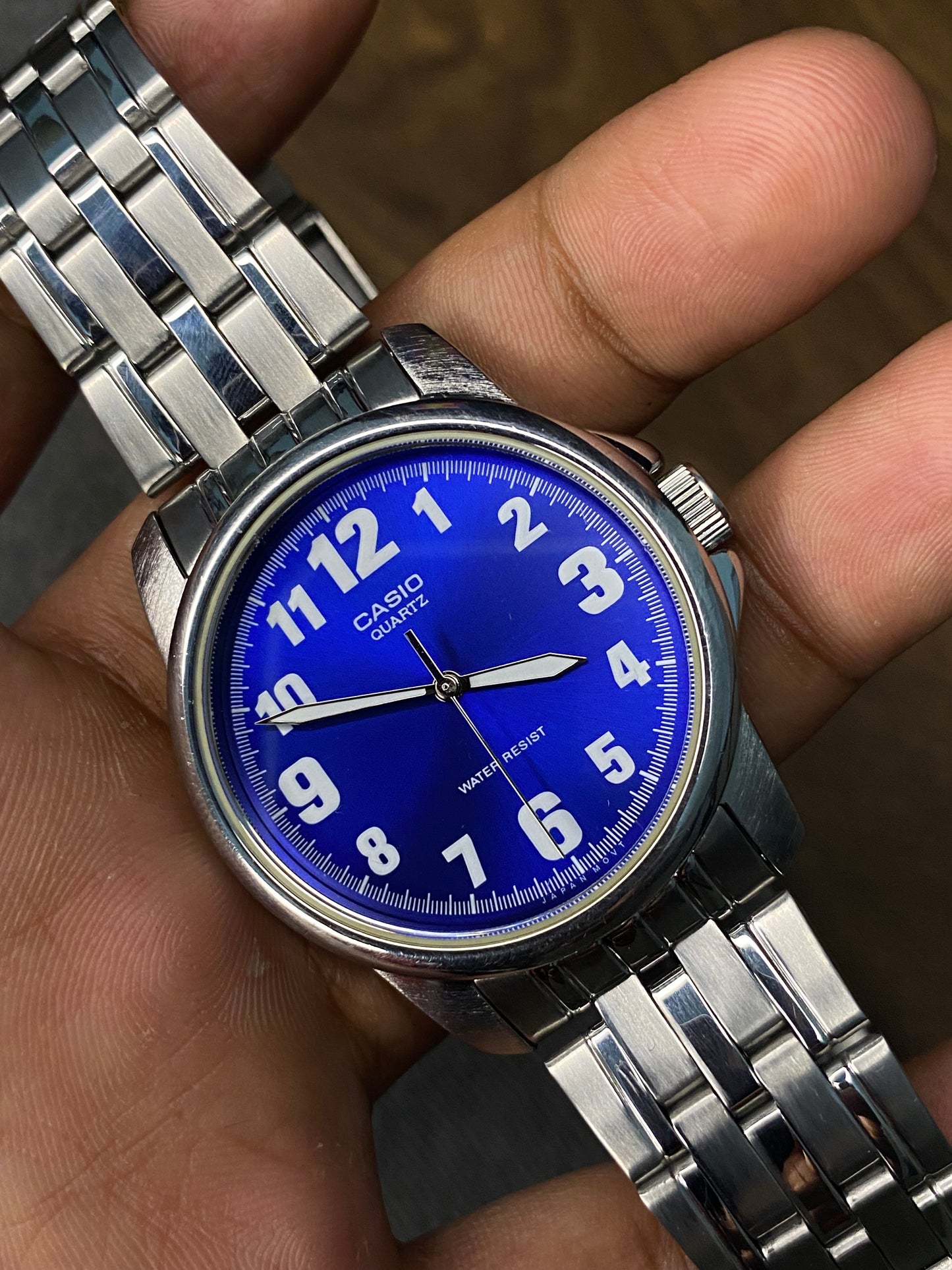 Rare Casio MTP-1216A Blue Numeric Dial watch.