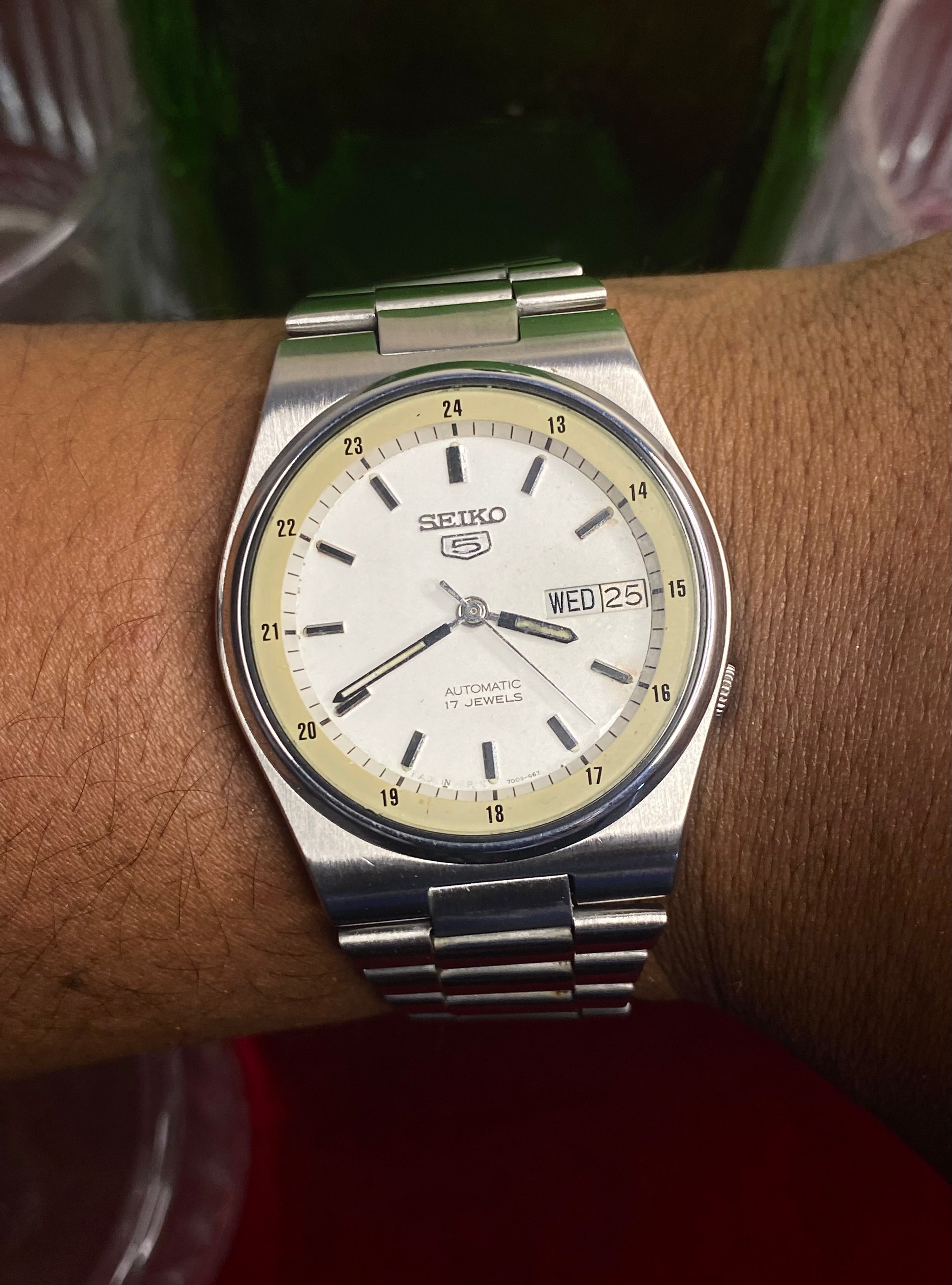 Seiko 5 Automatic — Railway Time  White Dial Watch | Ref 7009-876J.