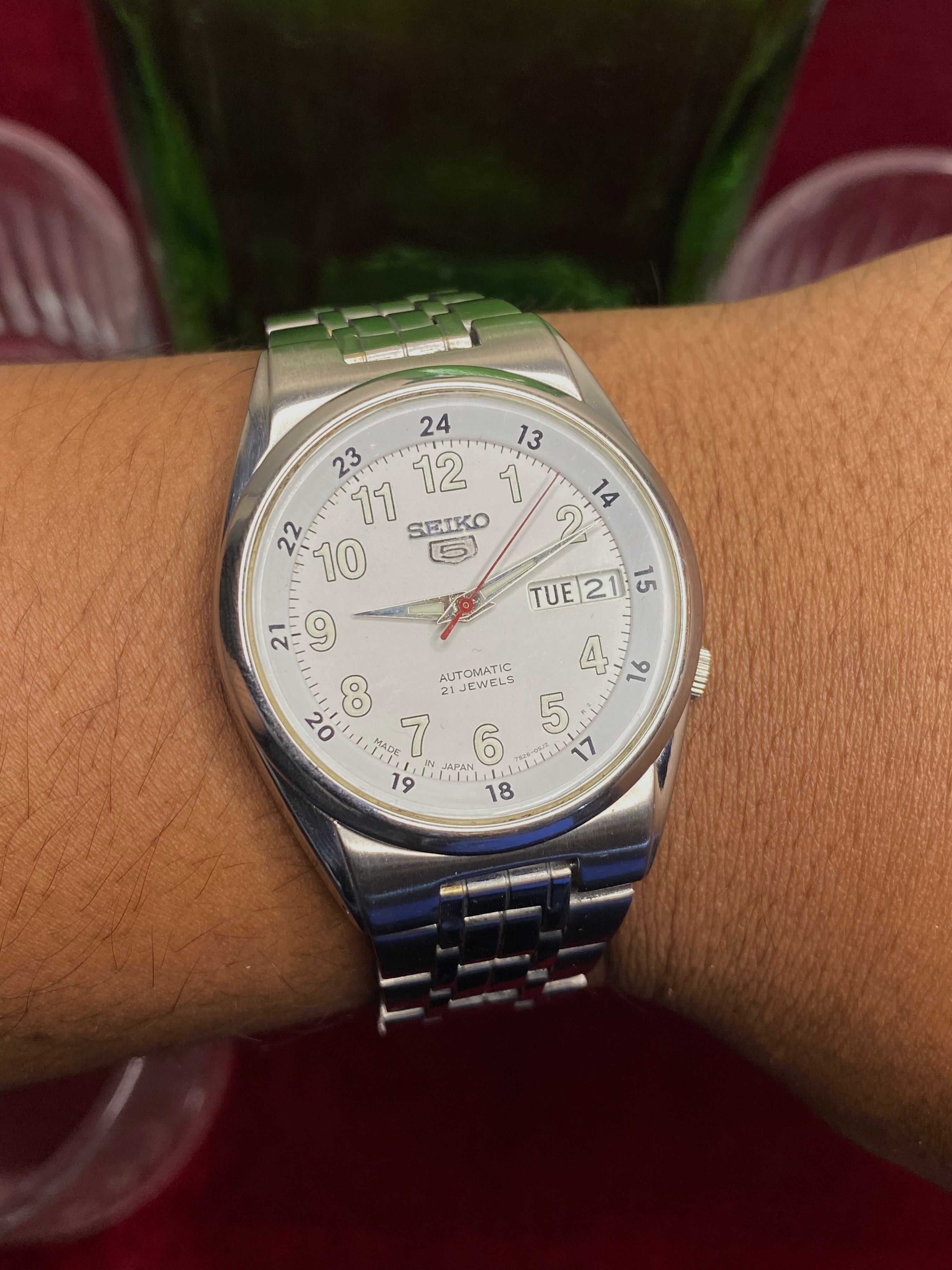 Seiko 5 SNK579 “Field Railway time ” — 7S26 White Dial Exhibition Automatic Watch.