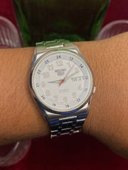 Seiko 5 SNK579 “Field Railway time ” — 7S26 White Dial Exhibition Automatic Watch.