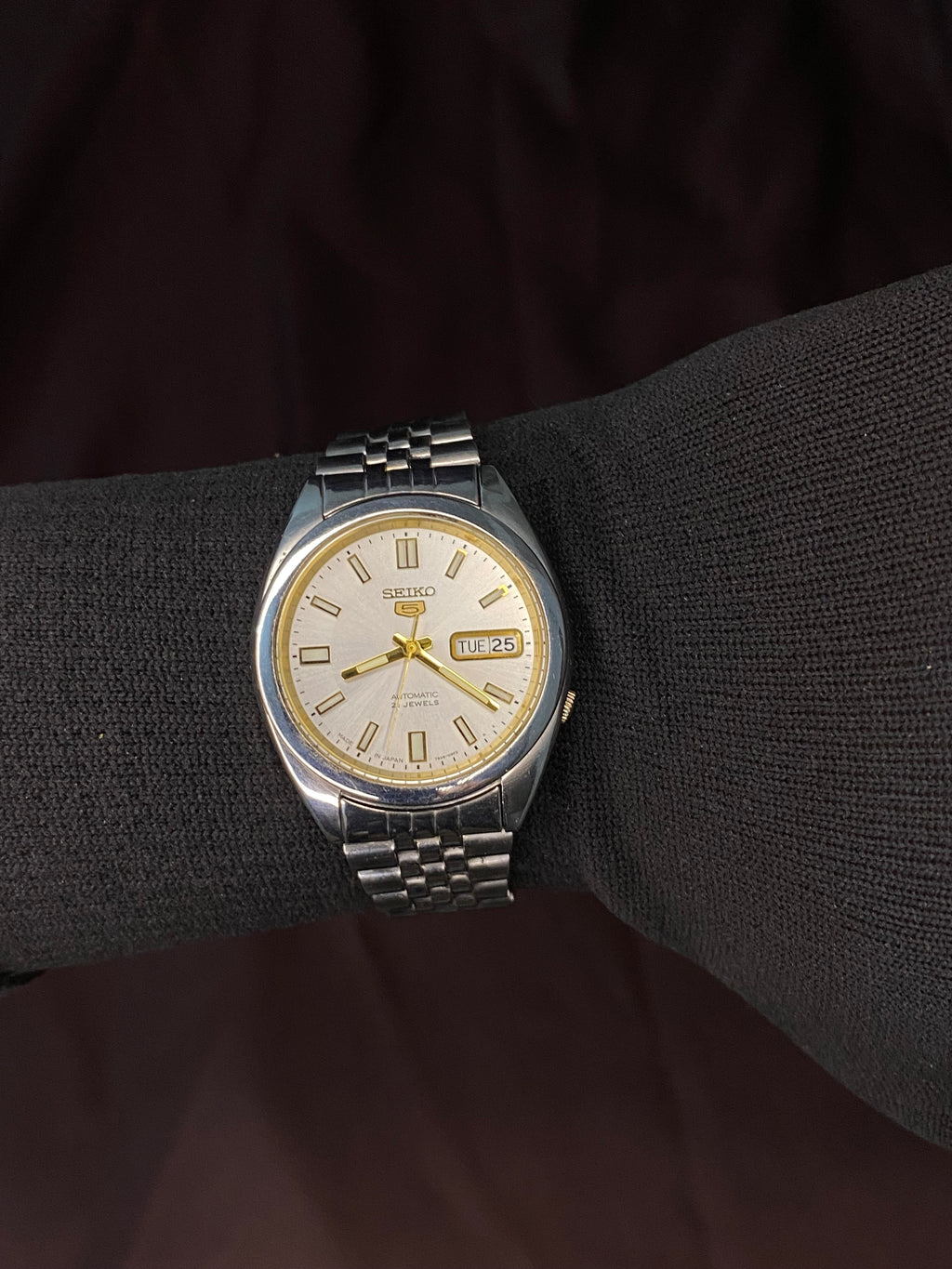 Seiko 5 White Gold Sunburst Dial with Transparent back