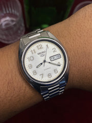 Seiko 5 — White Military Numeral Dial | 38mm Japanese Automatic Watch.