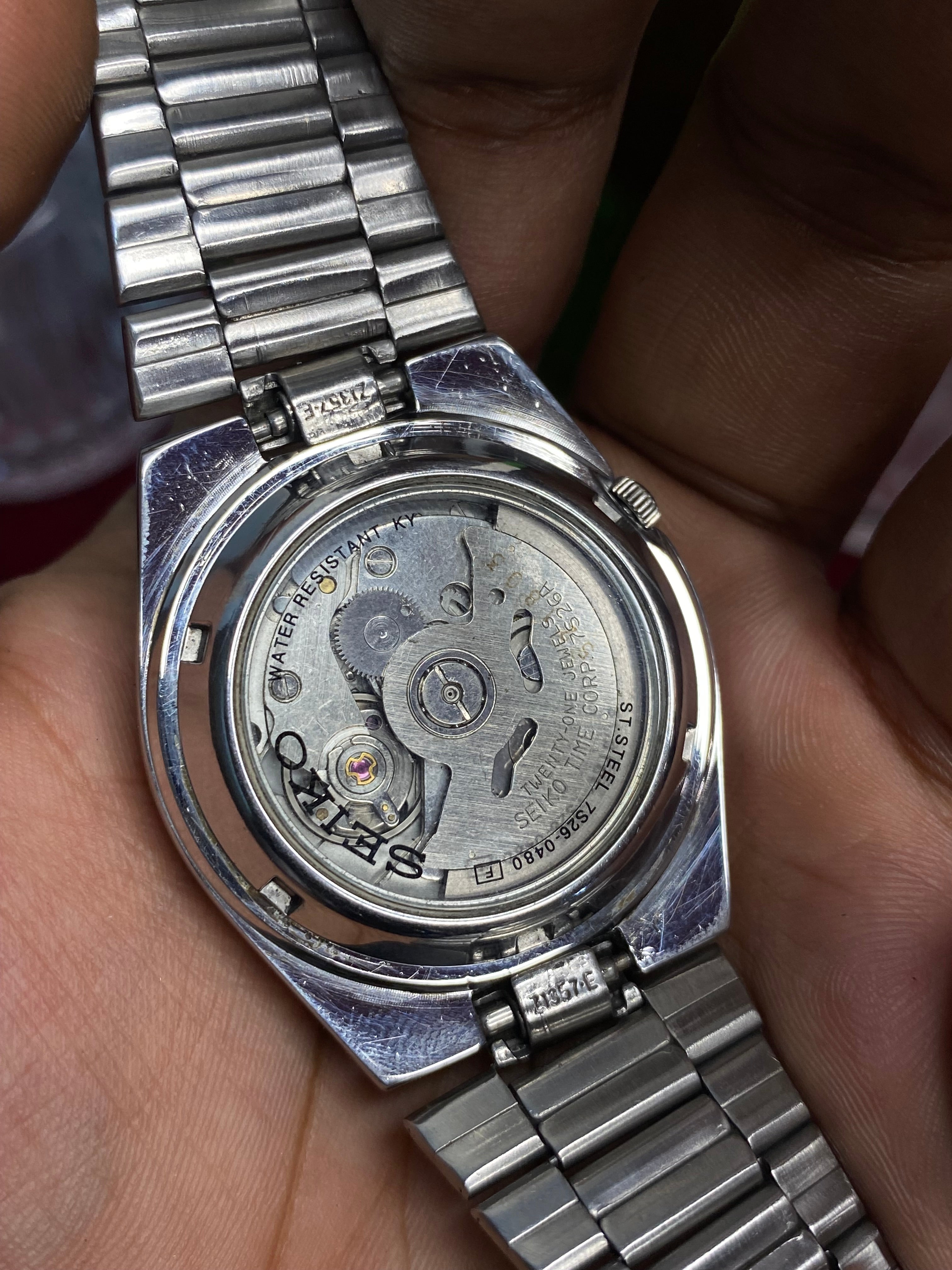 Seiko 5 Automatic — Black "Wave" Dial watch with Exhibition Back | Ref 7S26-0480.