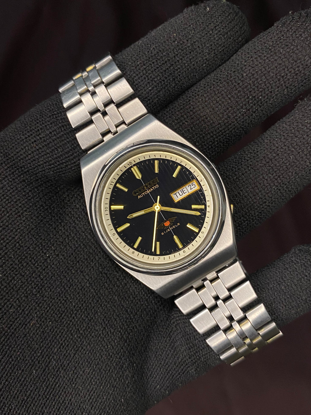 Citizen Eagle 7 Black Dial Watch with Gold Indices