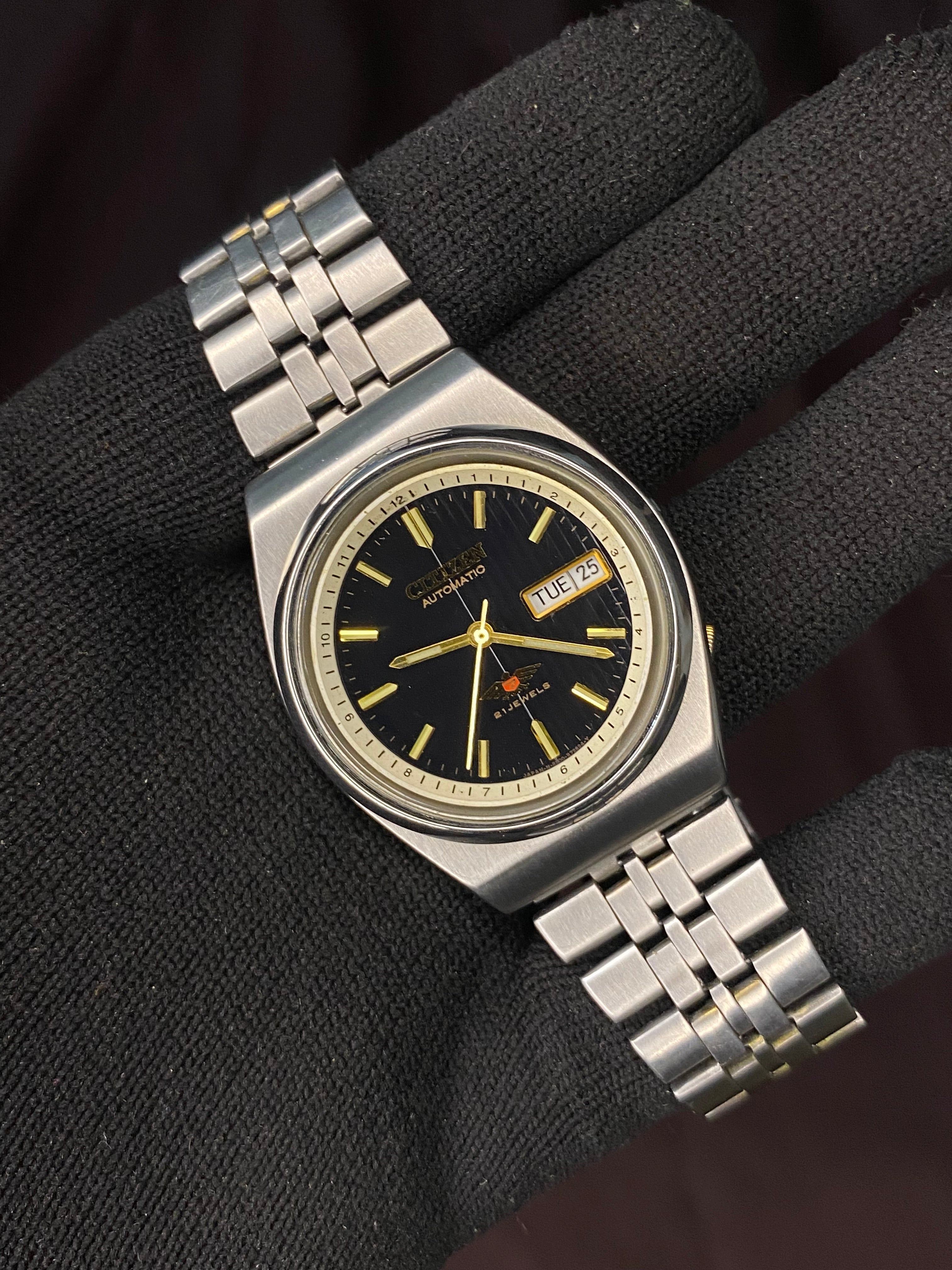 Citizen Eagle 7 Black Dial Watch with Gold Indices