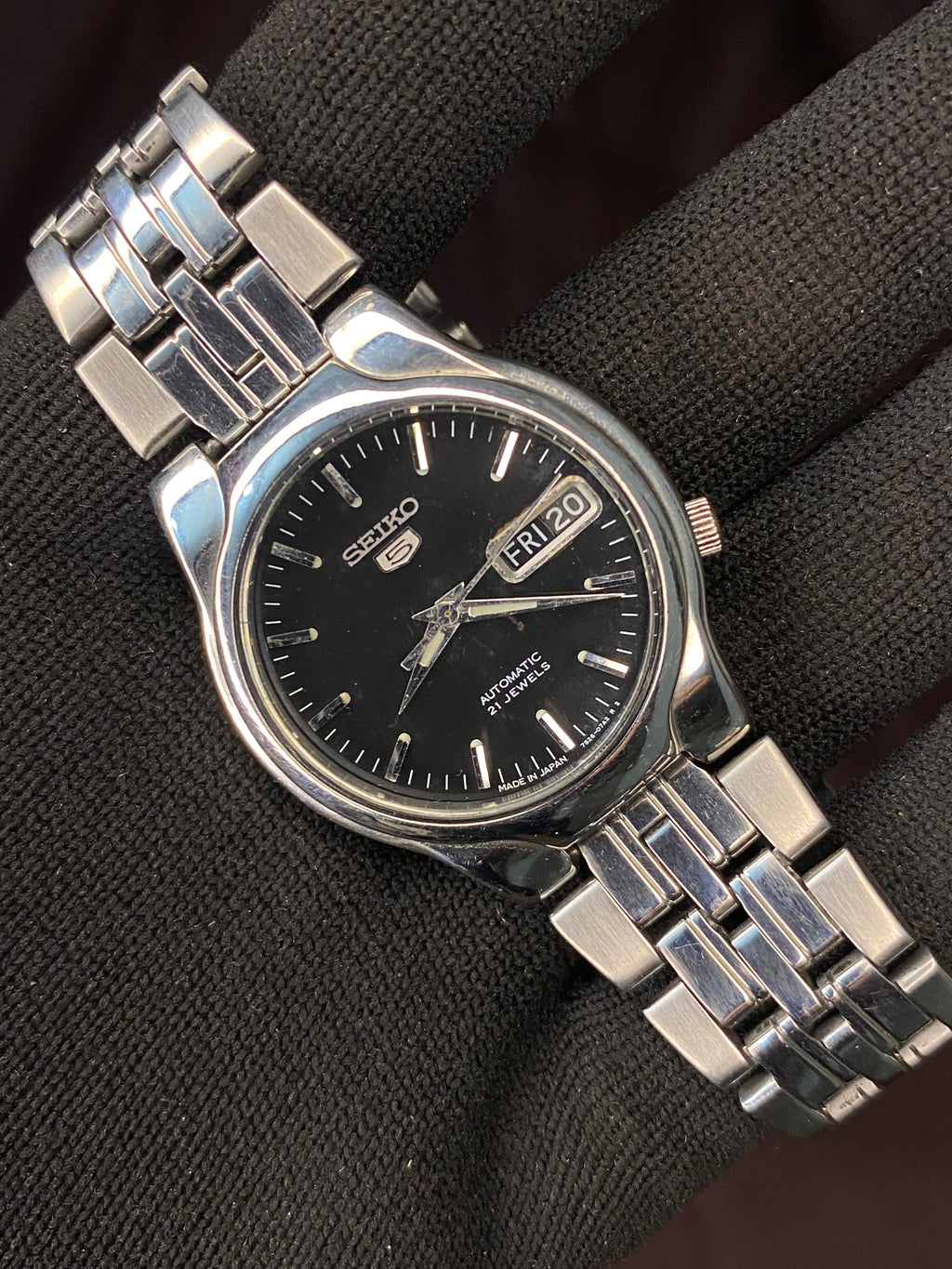 Seiko 5 Black Dial Watch With Transparent back