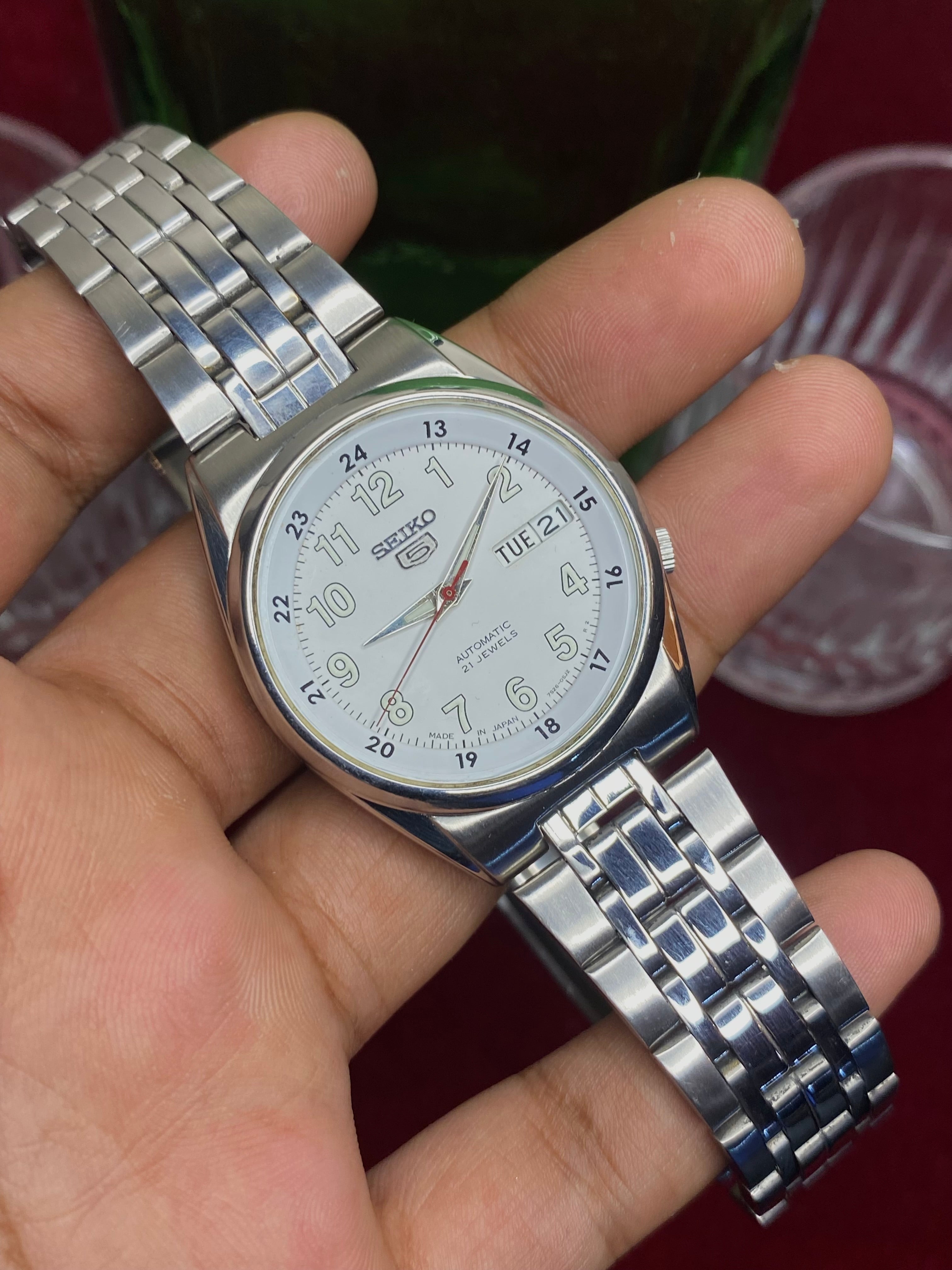Seiko 5 SNK579 “Field Railway time ” — 7S26 White Dial Exhibition Automatic Watch.