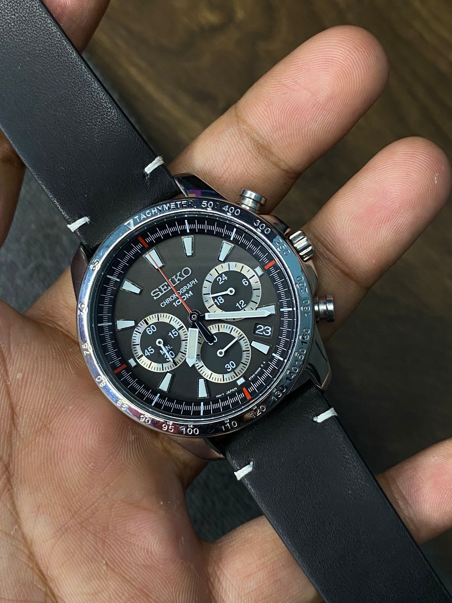 Seiko Chronograph SSB033 Quartz Black Dial Watch With Premium Leather Strap