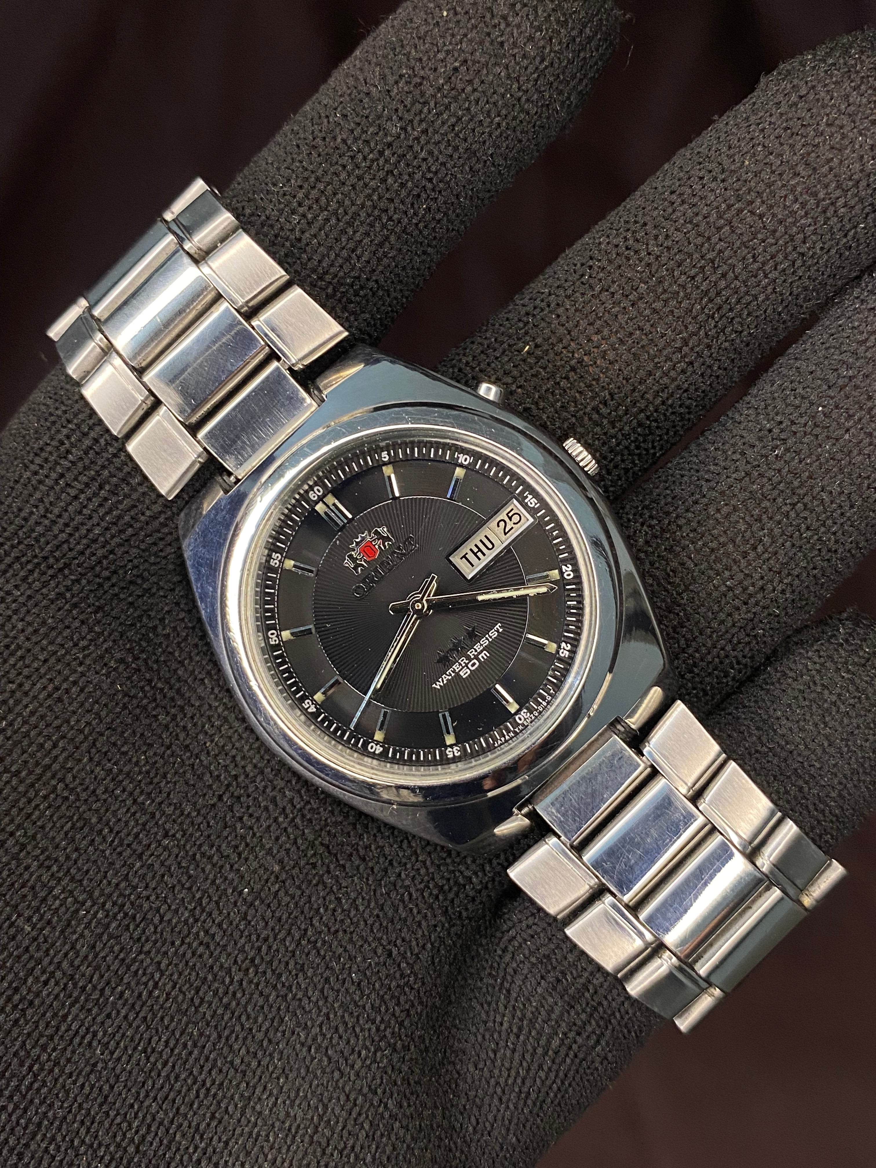 Orient Crystal Tri-star 50M Water Resist Black Dial Watch