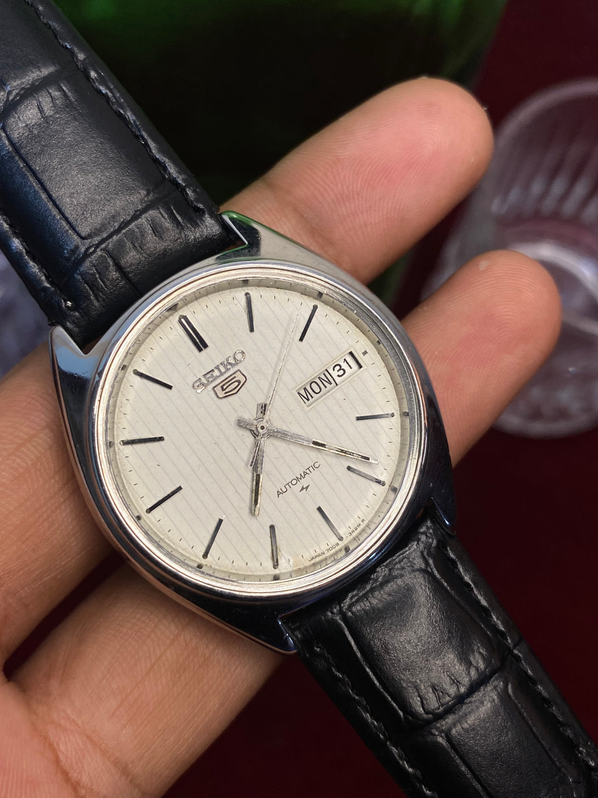 Seiko 5 — White Textured Dial | 38mm Japanese Automatic Watch With Leather Strap.