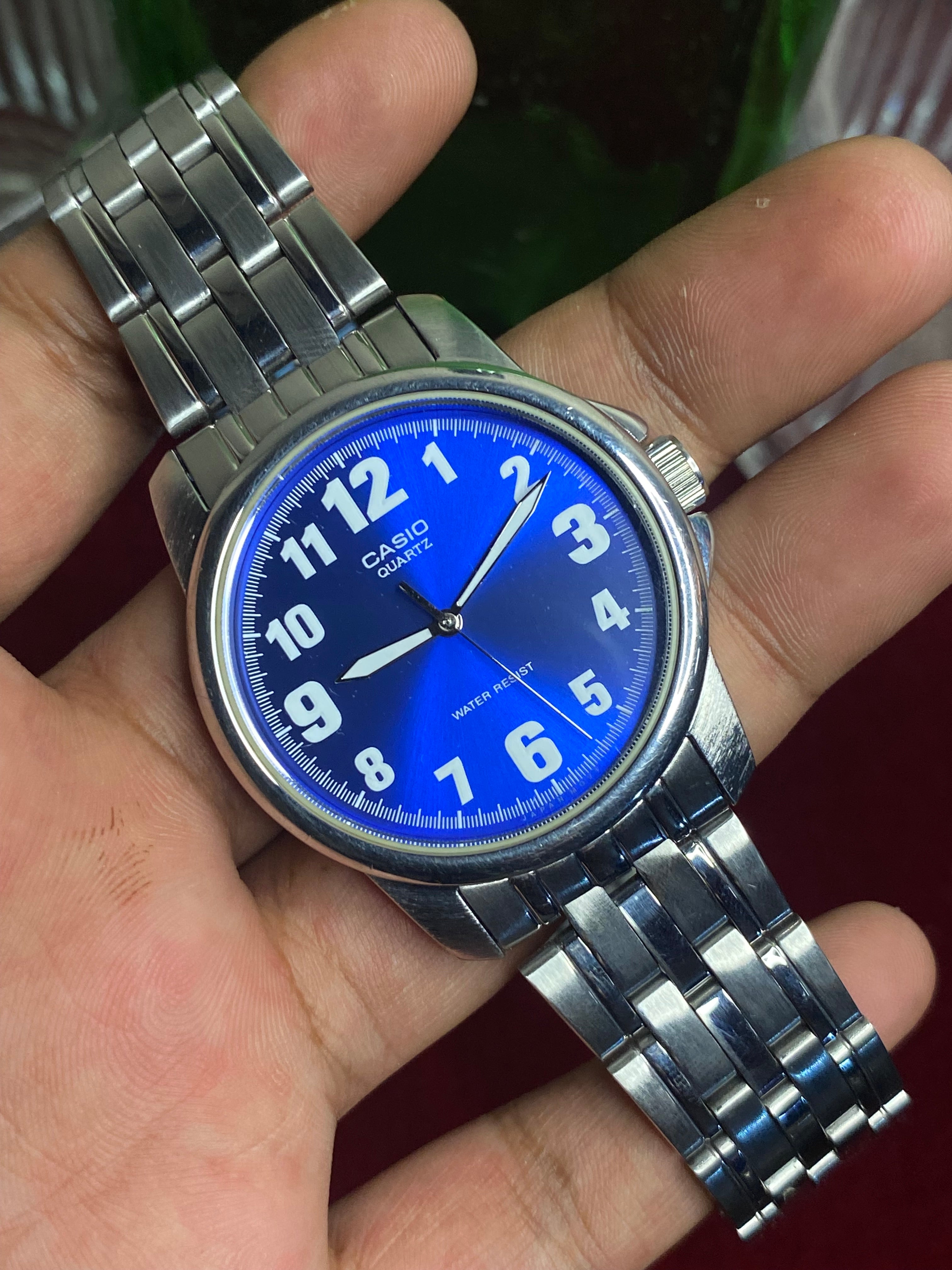 Rare Casio MTP-1216A Blue Numeric Dial Watch | Day-Date | Made in Japan