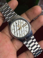 Seiko 5 — White & Gold Textured Dial | 36mm Japanese Automatic Watch.