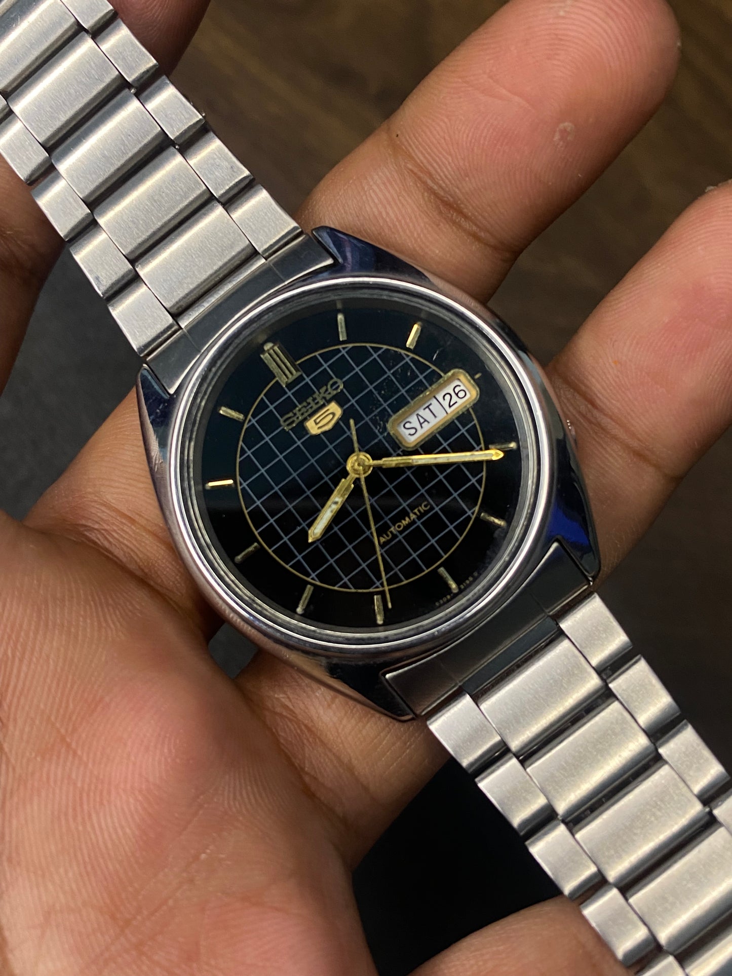 Super Rare Vintage Seiko 5 Black Grid Dial Watch
