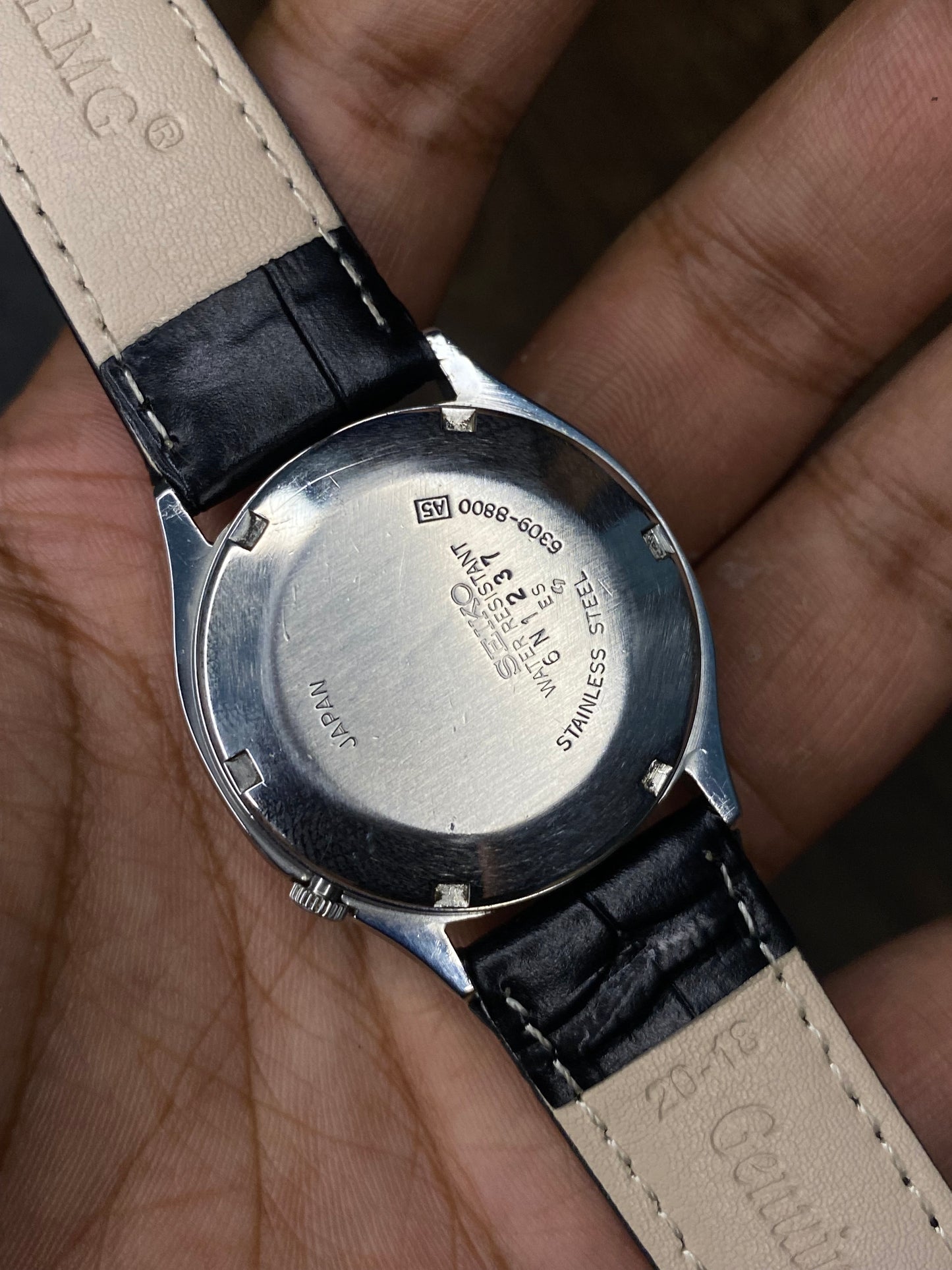 Super Rare Vintage Seiko 5 Tonneau-Shaped Grey Sunburst Dial Watch With leather Strap