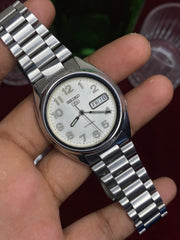 Seiko 5 — White Military Numeral Dial | 38mm Japanese Automatic Watch.