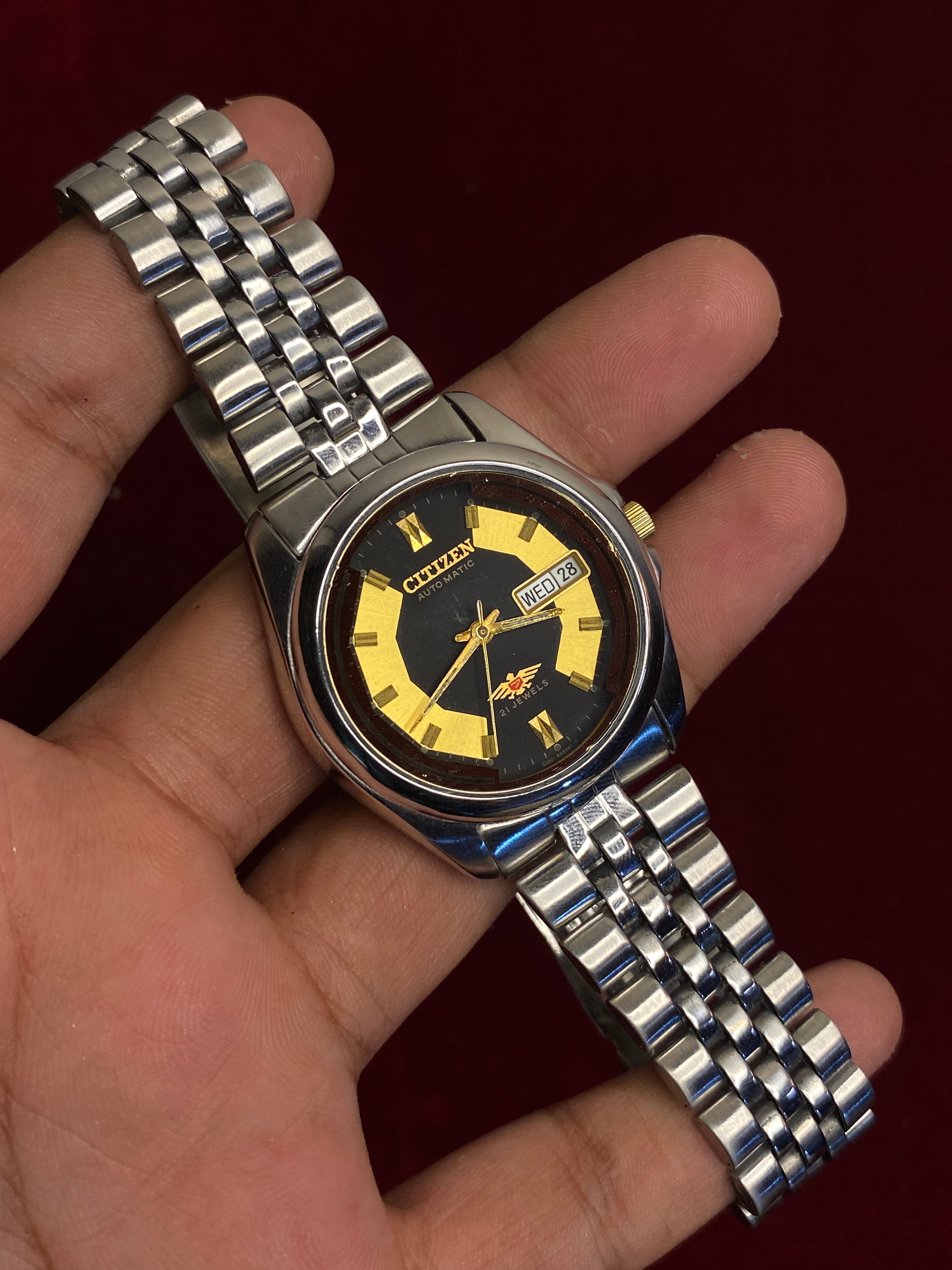 Citizen Eagle 7 Automatic — Black & Gold Motif Dial Watch.