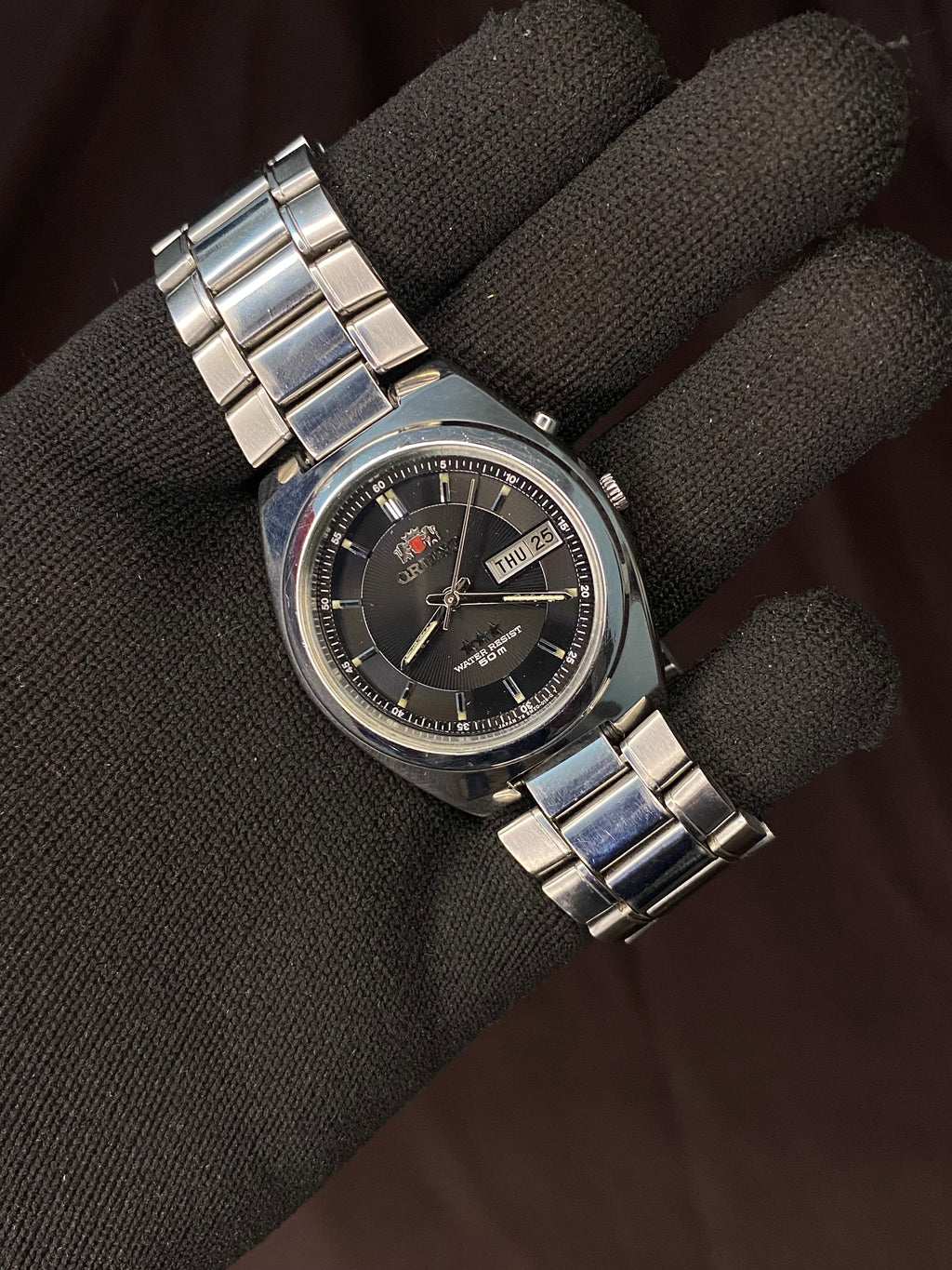 Orient Crystal Tri-star 50M Water Resist Black Dial Watch