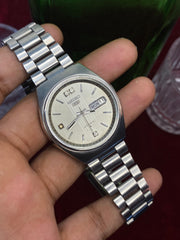 Seiko 5 — Silver Striped Dial with Crystal Accents | 38mm Japanese Automatic Watch.