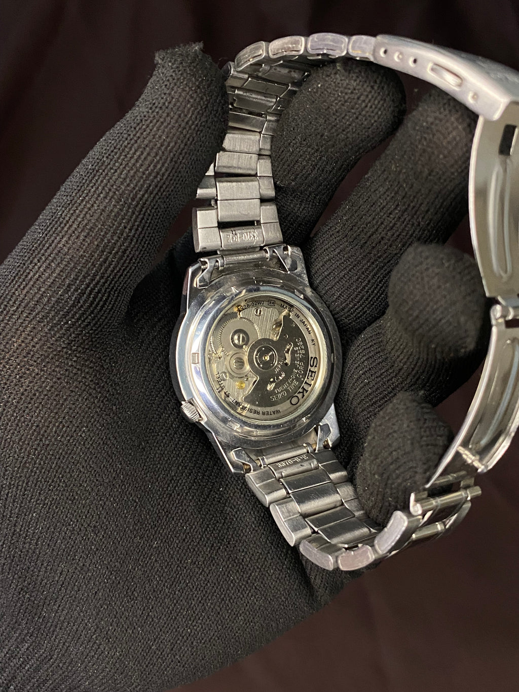 Seiko 5 White Military Dial Watch with Transparent Back