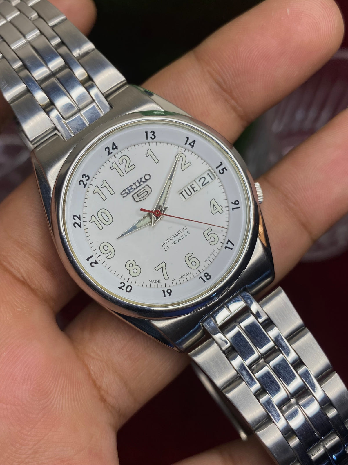 Seiko 5 SNK579 “Field Railway time ” — 7S26 White Dial Exhibition Automatic Watch.