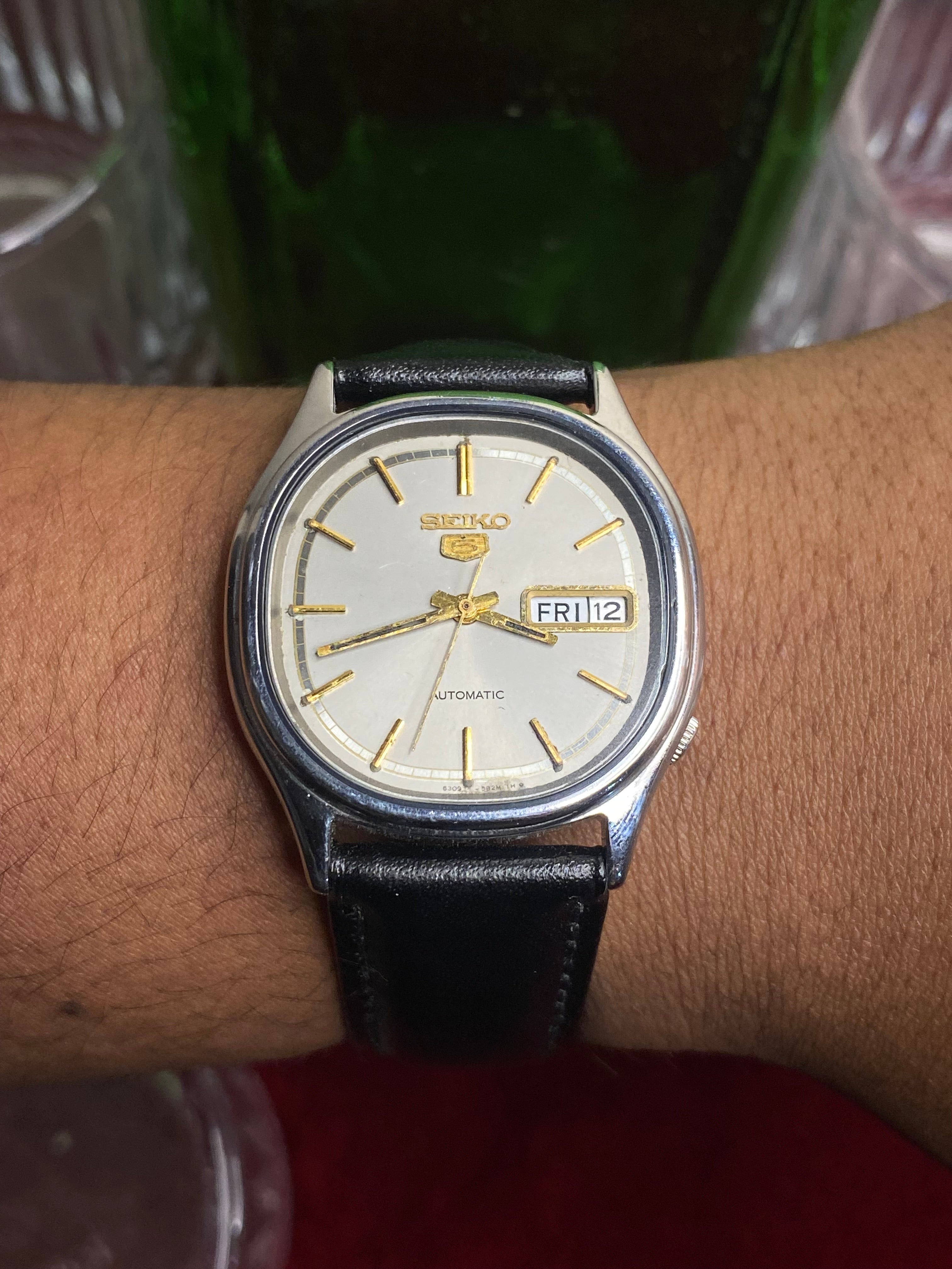 Super Rare Vintage Seiko 5 Tonneau Automatic Watch | Grey Sunburst Dial | Ref. 6309-8800