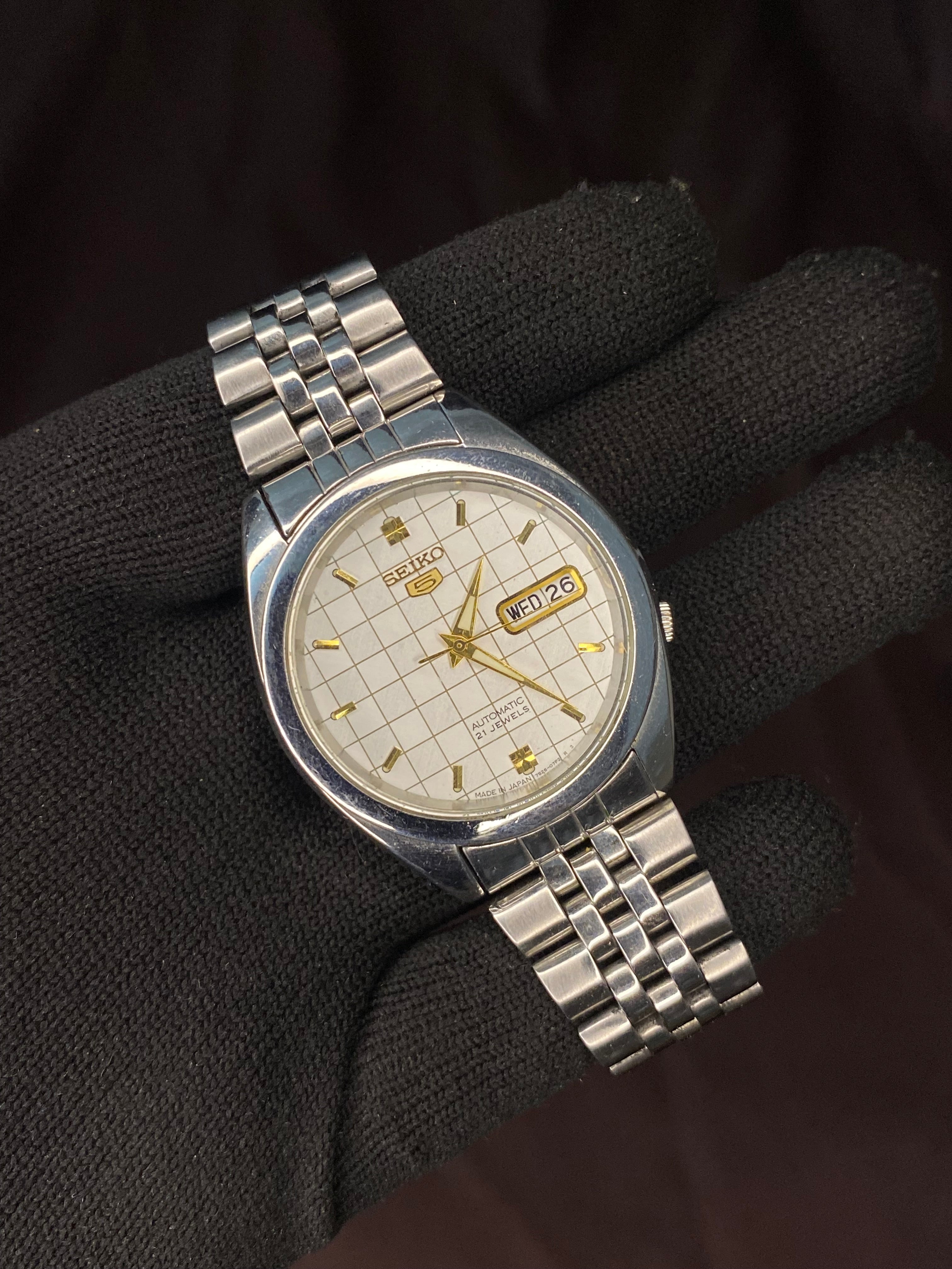Seiko 5 Rare White Checkered Linen Dial with Transparent back