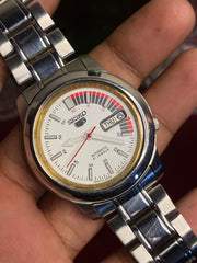 Seiko 5 SNKK25K1 “Speed Racer” Automatic — White Dial with Exhibition Back | Ref 7S26-02N0.