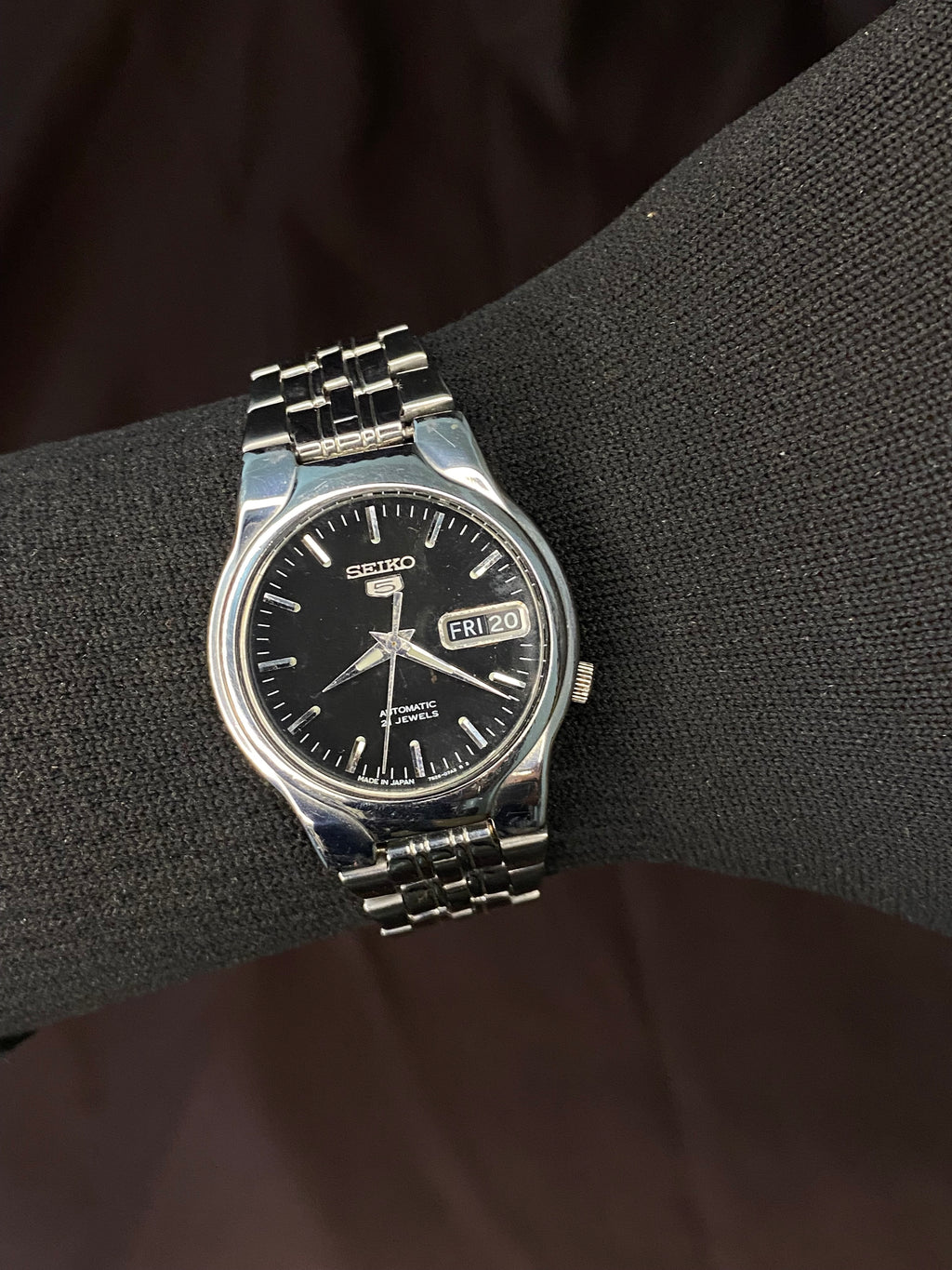 Seiko 5 Black Dial Watch With Transparent back