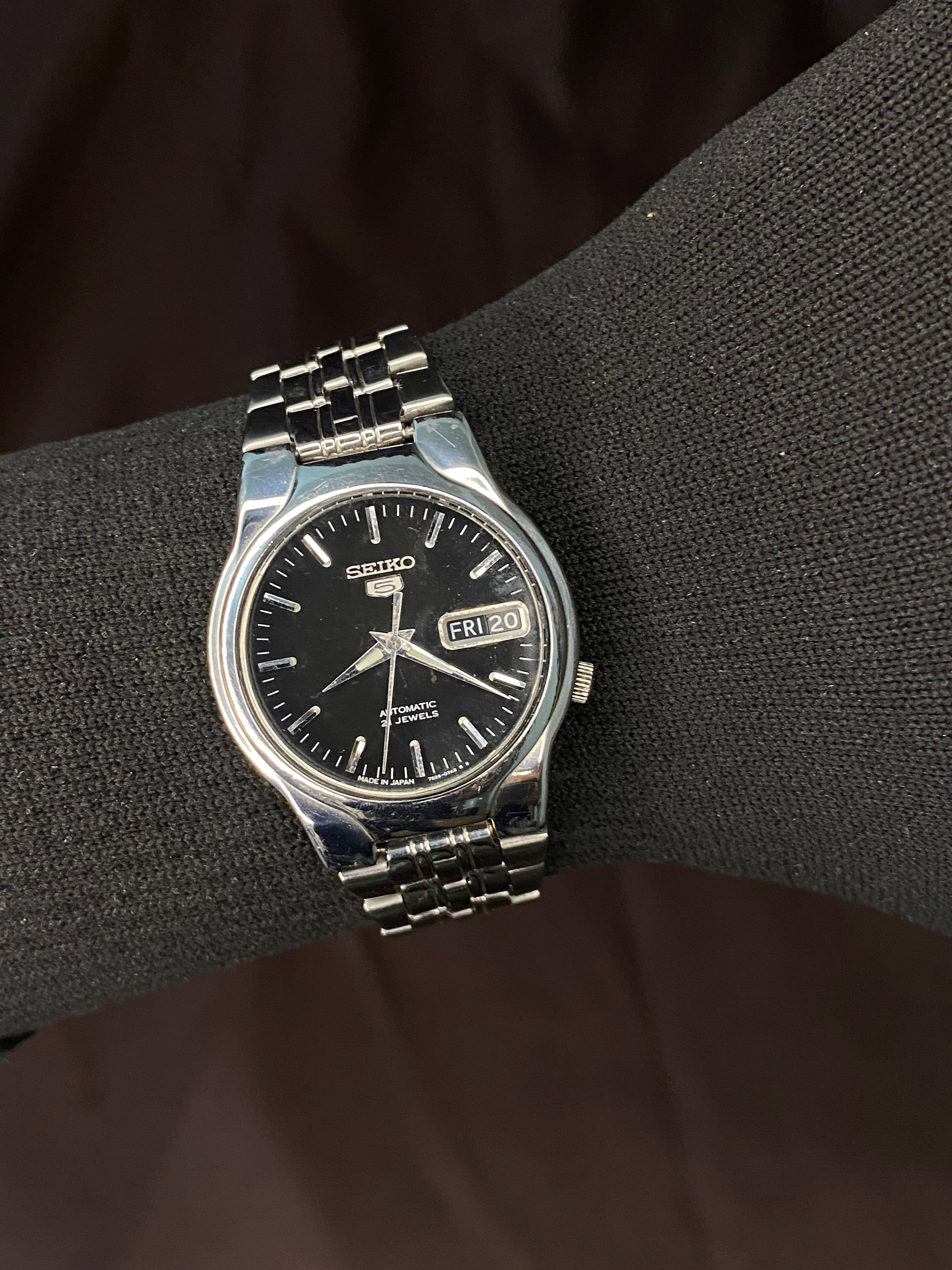 Seiko 5 Black Dial Watch With Transparent back