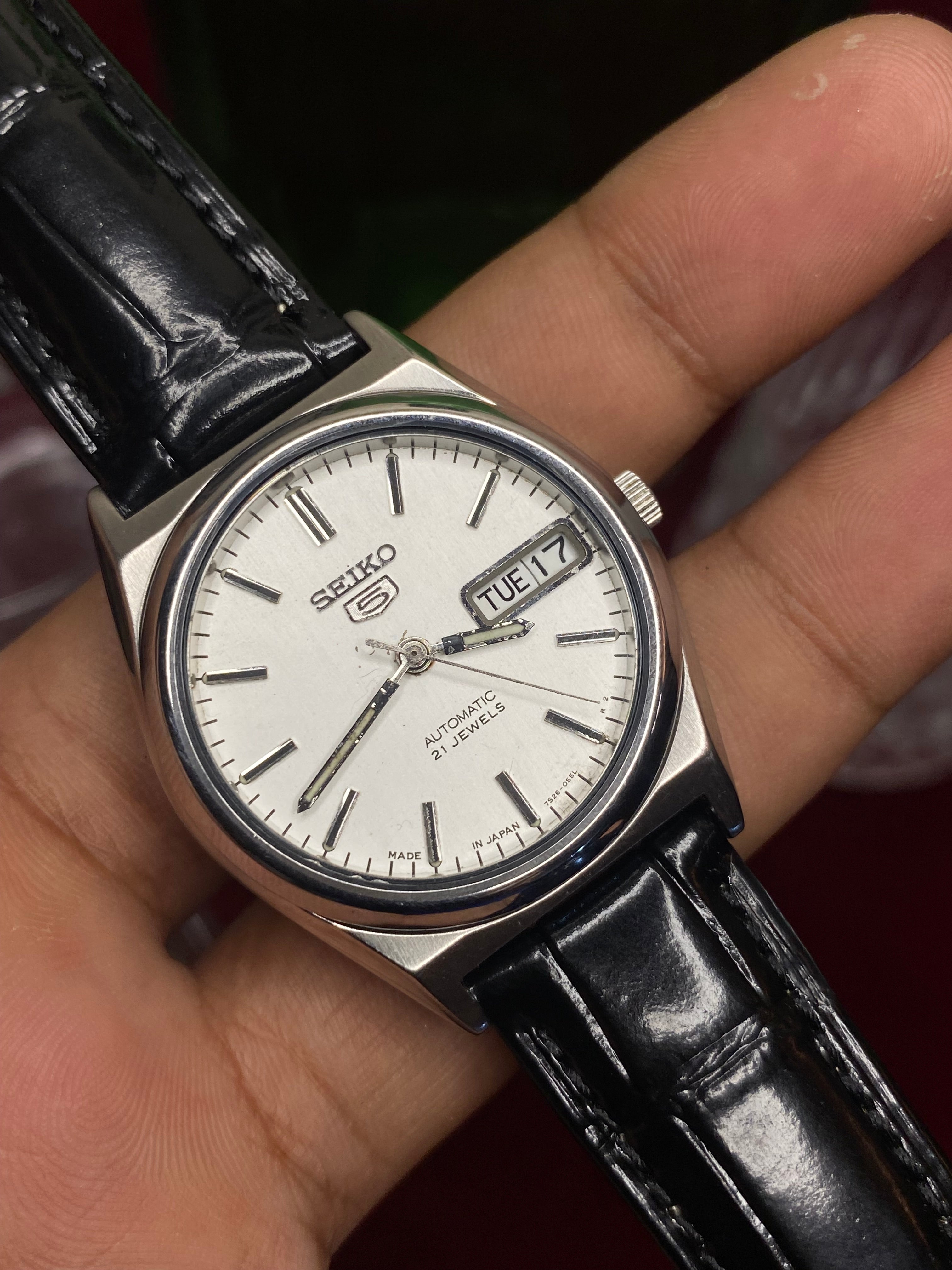 Seiko 5 “Open Heart” White Dial— 7S26 Exhibition Automatic Watch.