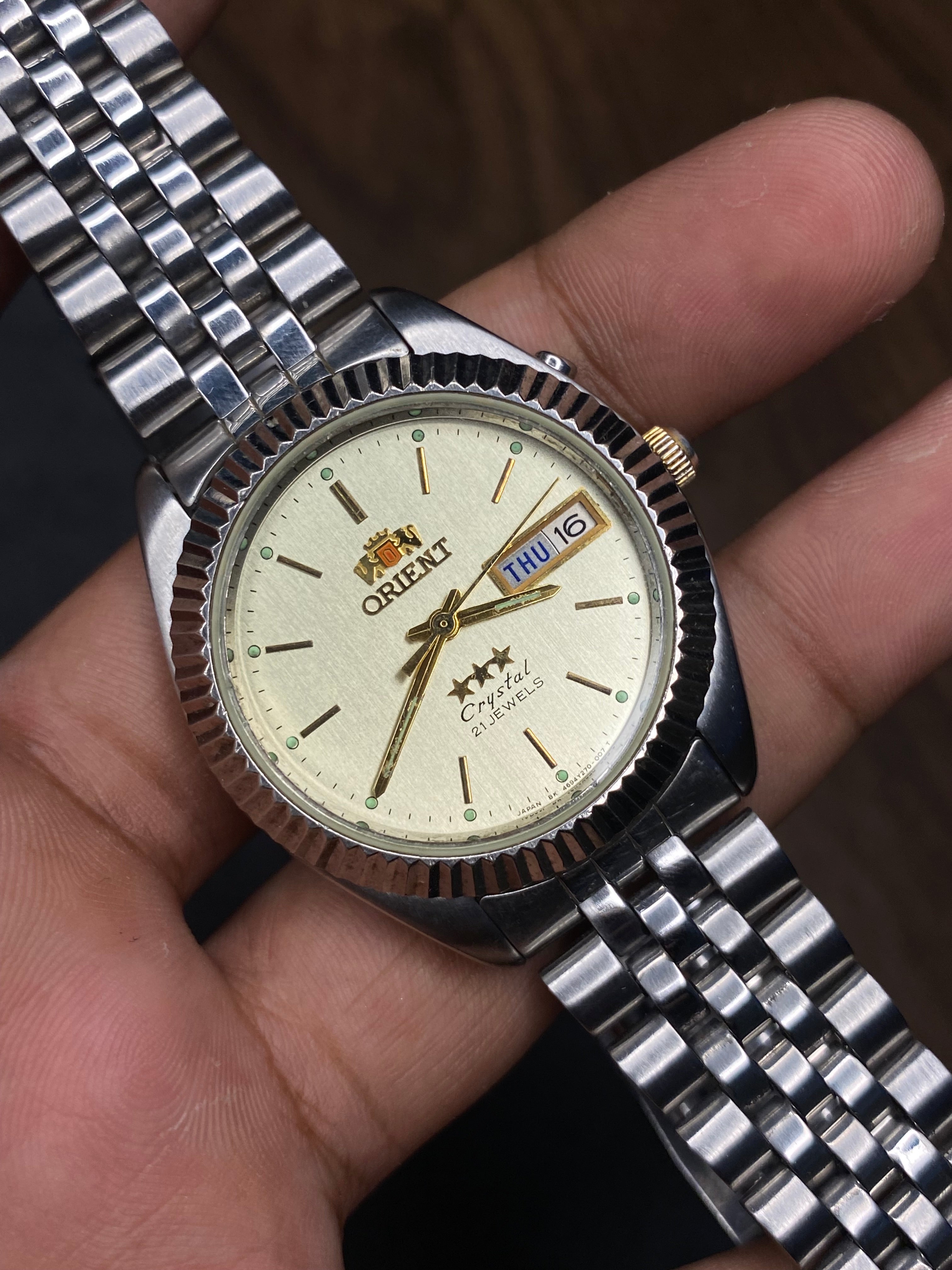 Super Rare Orient President Tri-Star Crystal Automatic Watch | Champagne Dial | Ref. 469WA8-83