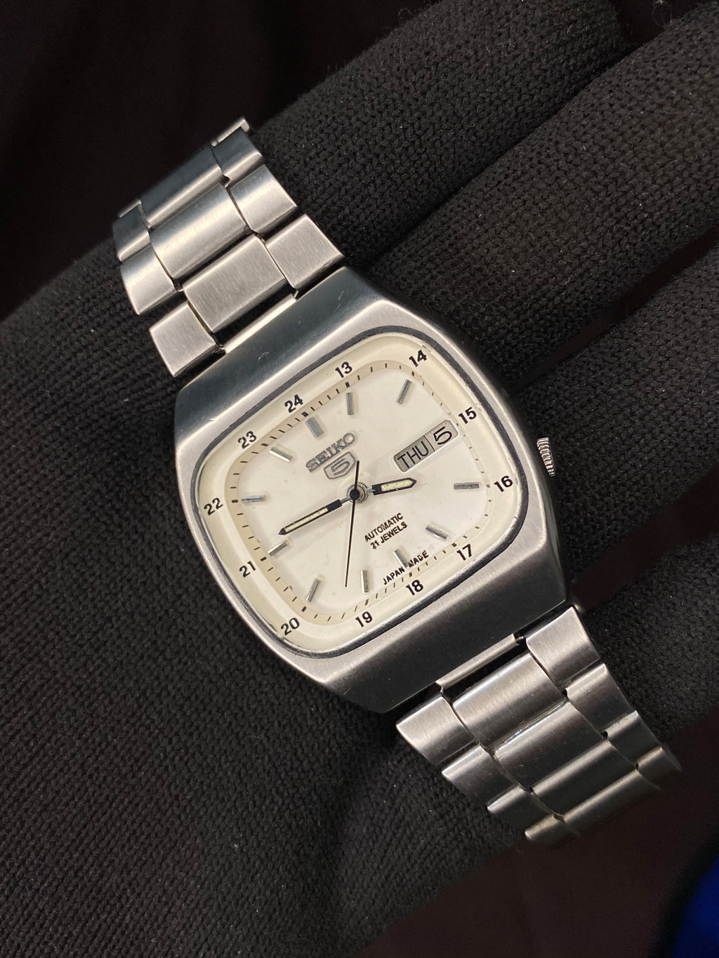 Seiko 5 Tv White Sunburst Dial 1992 Vintage Automatic Watch
