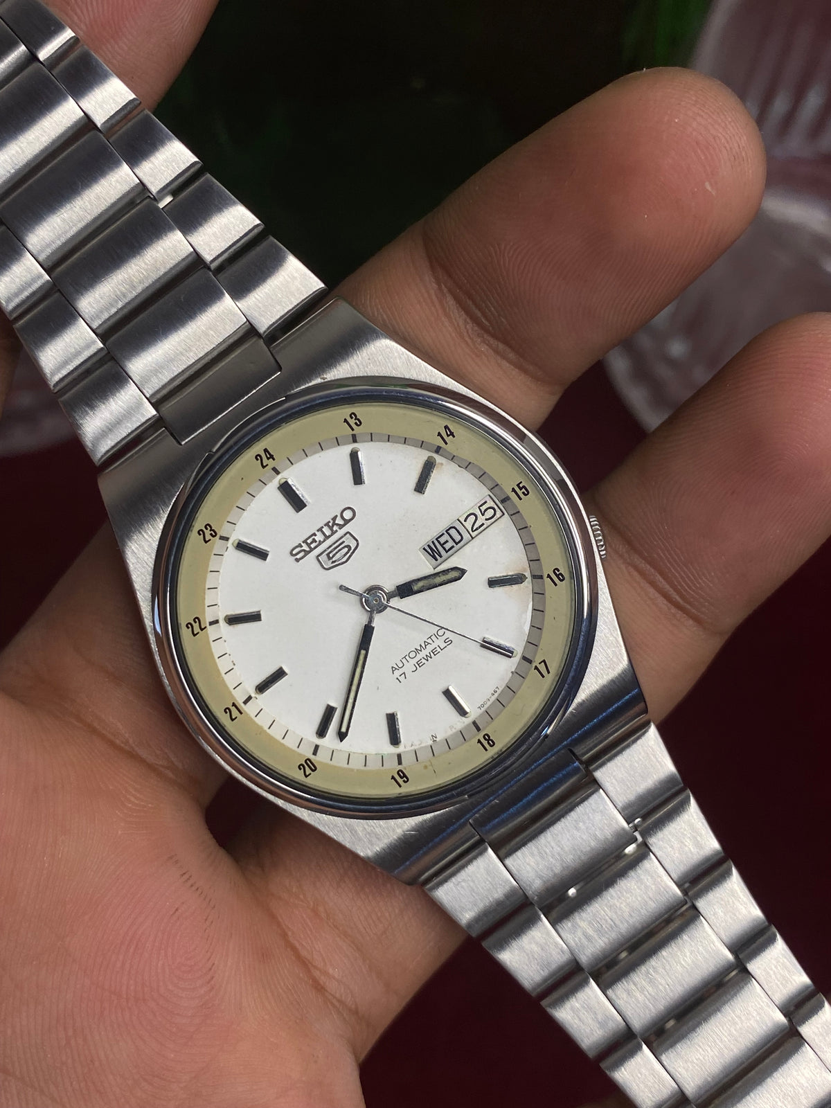 Seiko 5 Automatic — Railway Time  White Dial Watch | Ref 7009-876J.