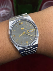 Seiko 5 — Grey Dial with Gold Accents | 38mm Japanese Automatic Watch.