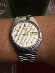Seiko 5 — White & Gold Textured Dial | 36mm Japanese Automatic Watch.