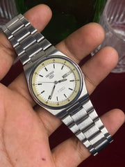 Seiko 5 Automatic — Railway Time  White Dial Watch | Ref 7009-876J.