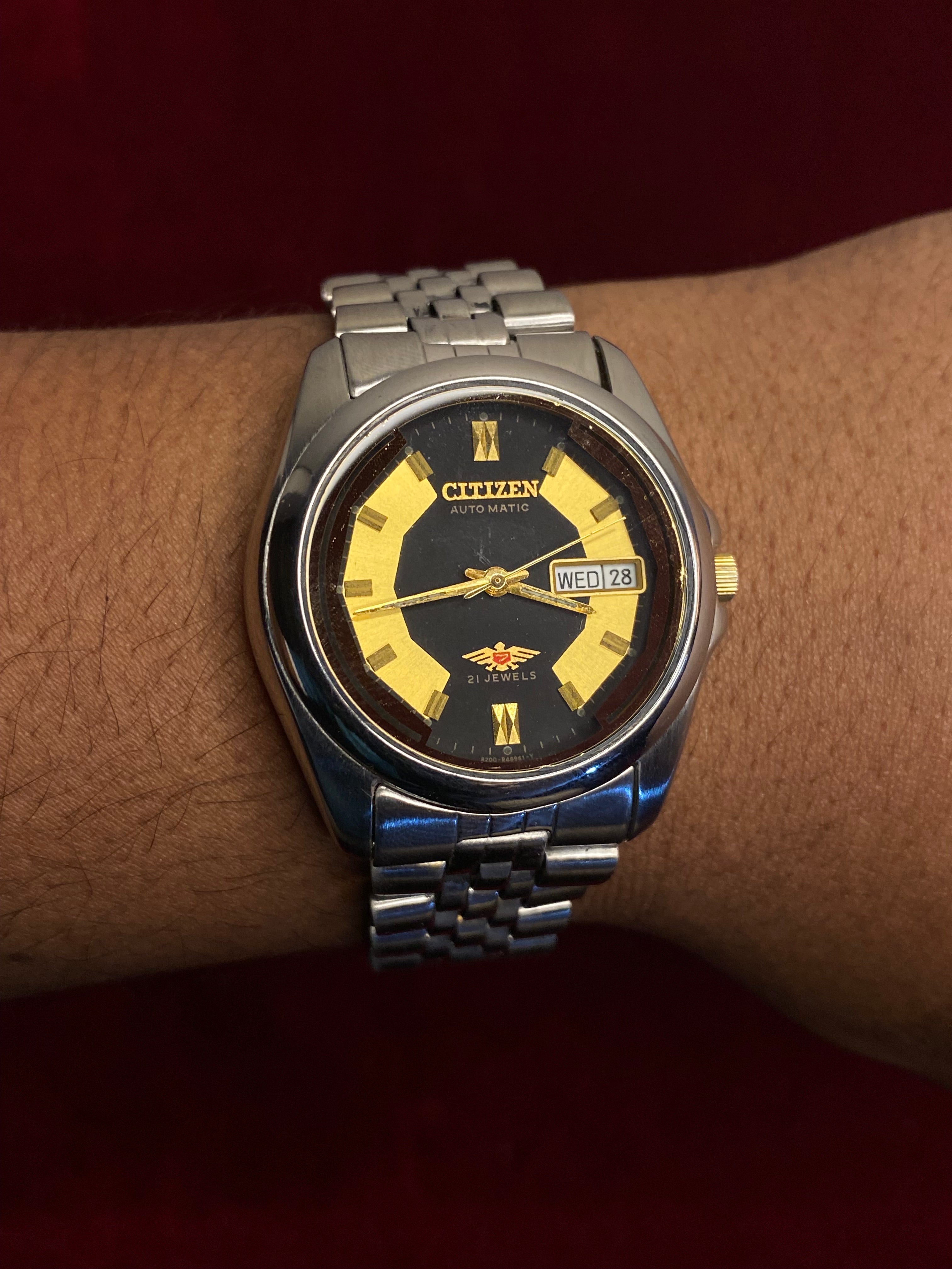 Citizen Eagle 7 Automatic — Black & Gold Motif Dial Watch.